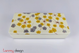 Cream rectangle lacquer box hand-painted with peach blossom 10*22*H6 cm